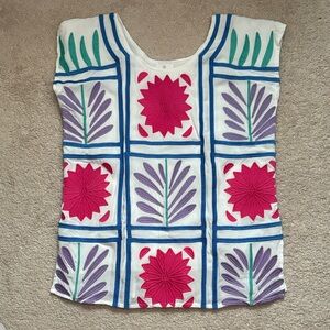 Floral Embroidered Women's Top - White, Pink, Purple, Green